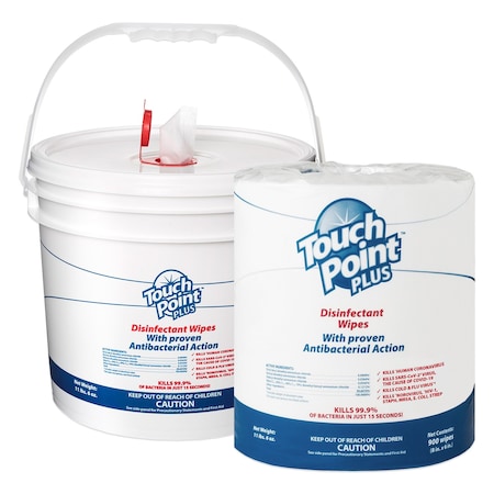 Touch Point TouchPoint Plus Disinfectant Wipes Large Roll with Dispenser Bucket, 8" x 6", 900Wipes/Roll, 1Roll/Bucket WD900B